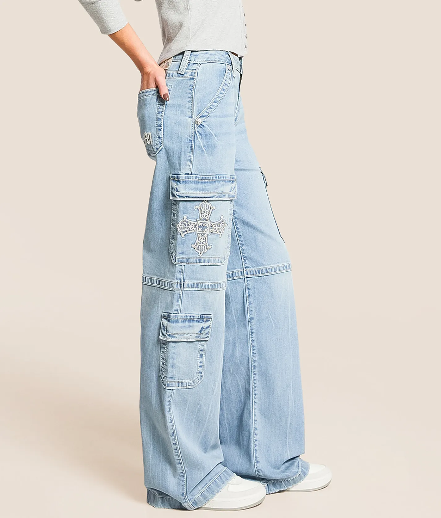 Miss Me High Rise Cargo Wide Leg Stretch Jean L354 Best