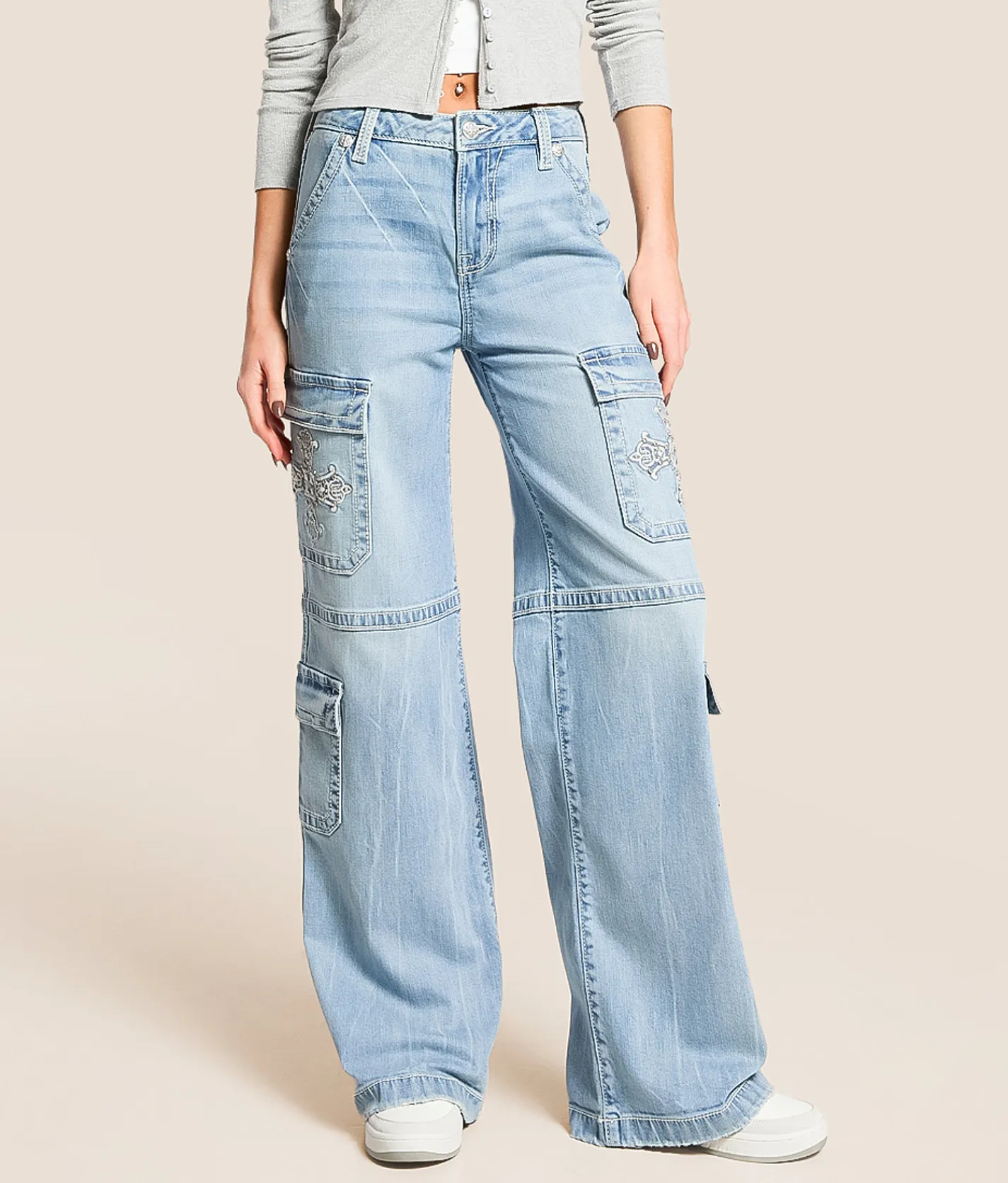 Miss Me High Rise Cargo Wide Leg Stretch Jean L354 Best