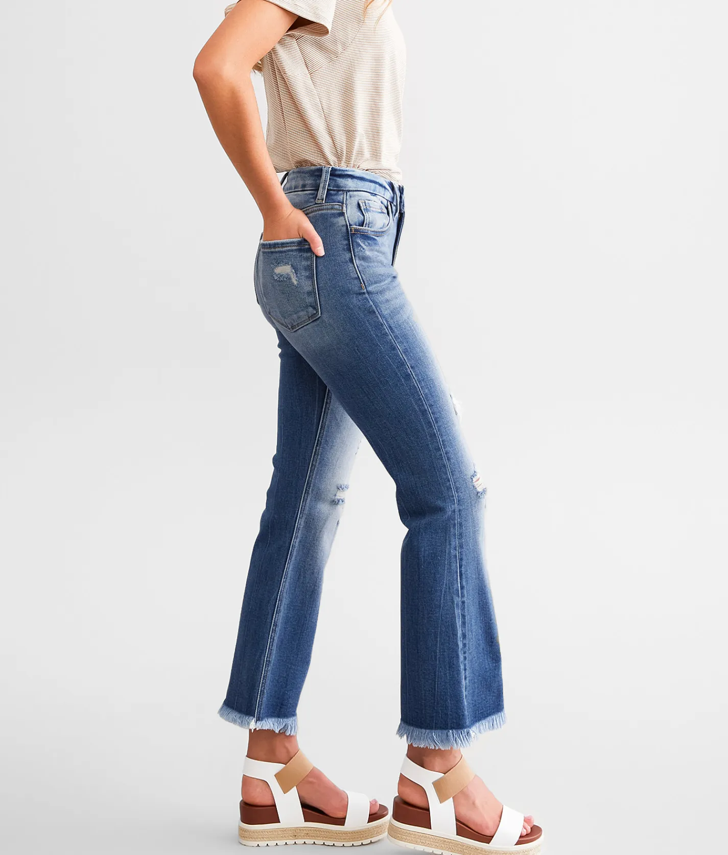 KanCan Signature High Rise Cropped Flare Stretch Jean Lisa Outlet
