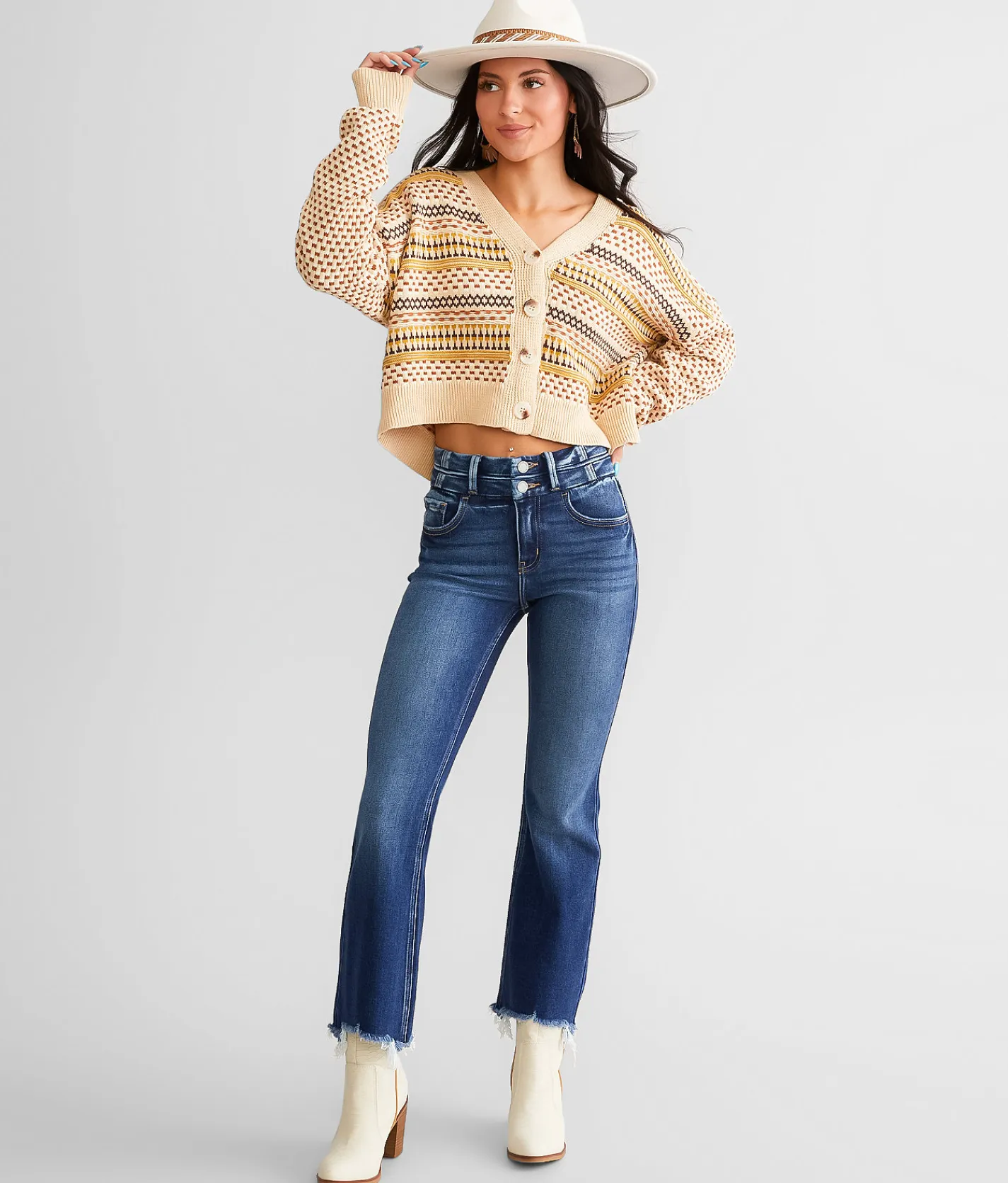KanCan Signature High Rise Cropped Flare Stretch Jean Rebecca Discount