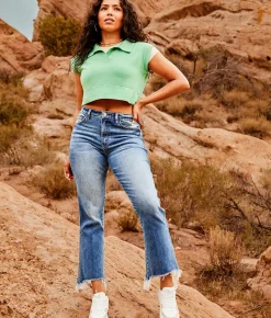 Flying Monkey High Rise Cropped Flare Stretch Jean Eliana Best