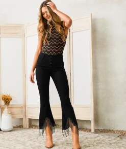 Blue B High Rise Cropped Flare Stretch Jean Black Discount