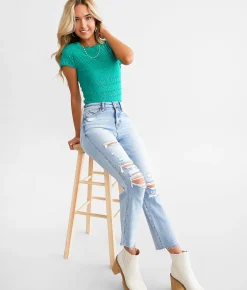 Flying Monkey High Rise Cropped Straight Stretch Jean Amenity Clearance