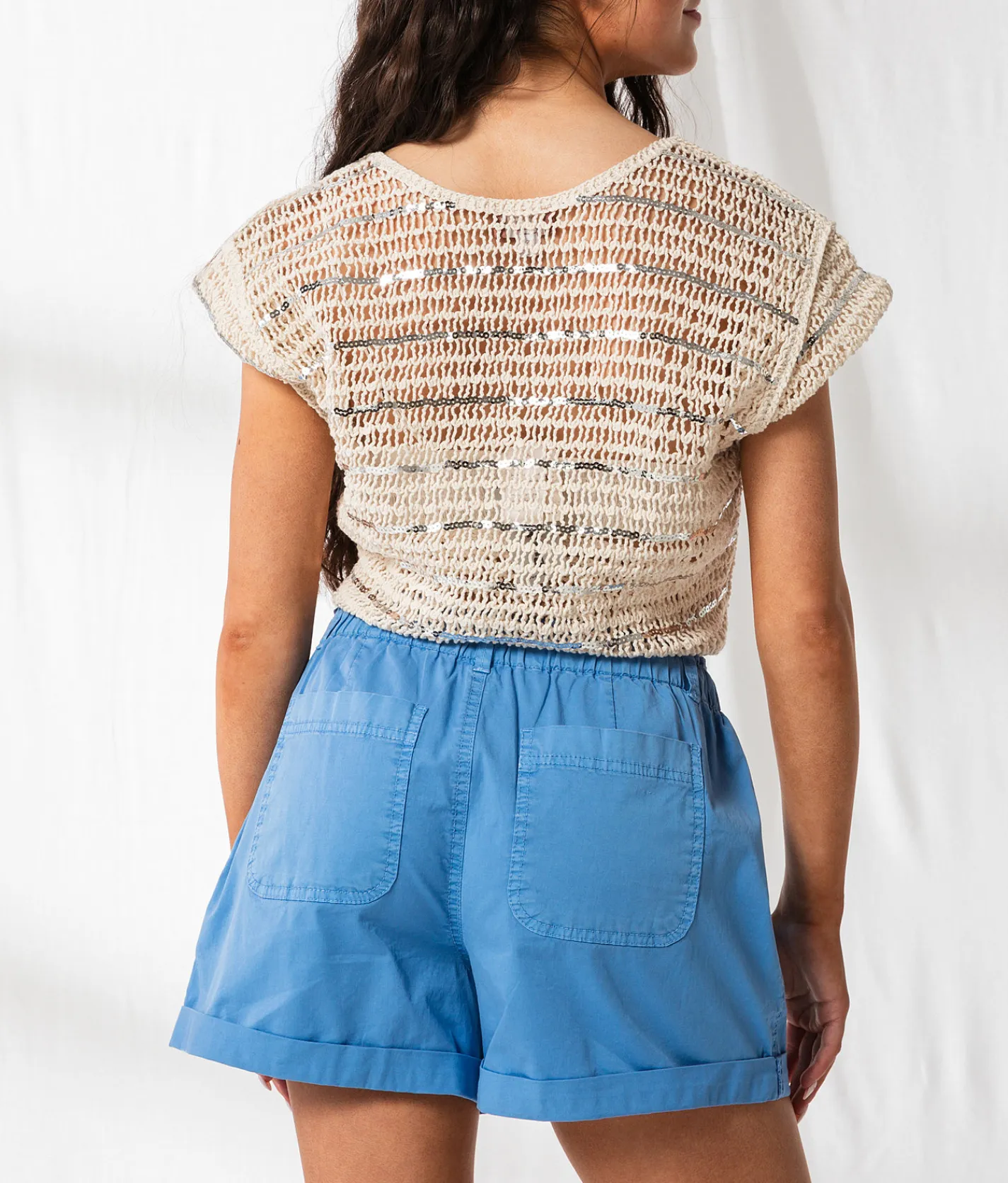 33 Coastal High Rise Cuffed Short Azure Blue New
