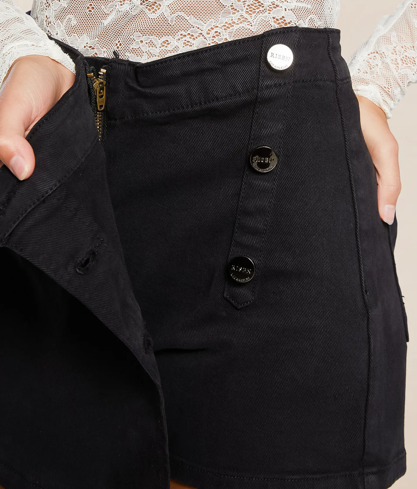 Risen High Rise Denim Stretch Skort Black Online