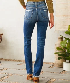 Flying Monkey High Rise Slim Straight Stretch Jean Coreopsis Outlet