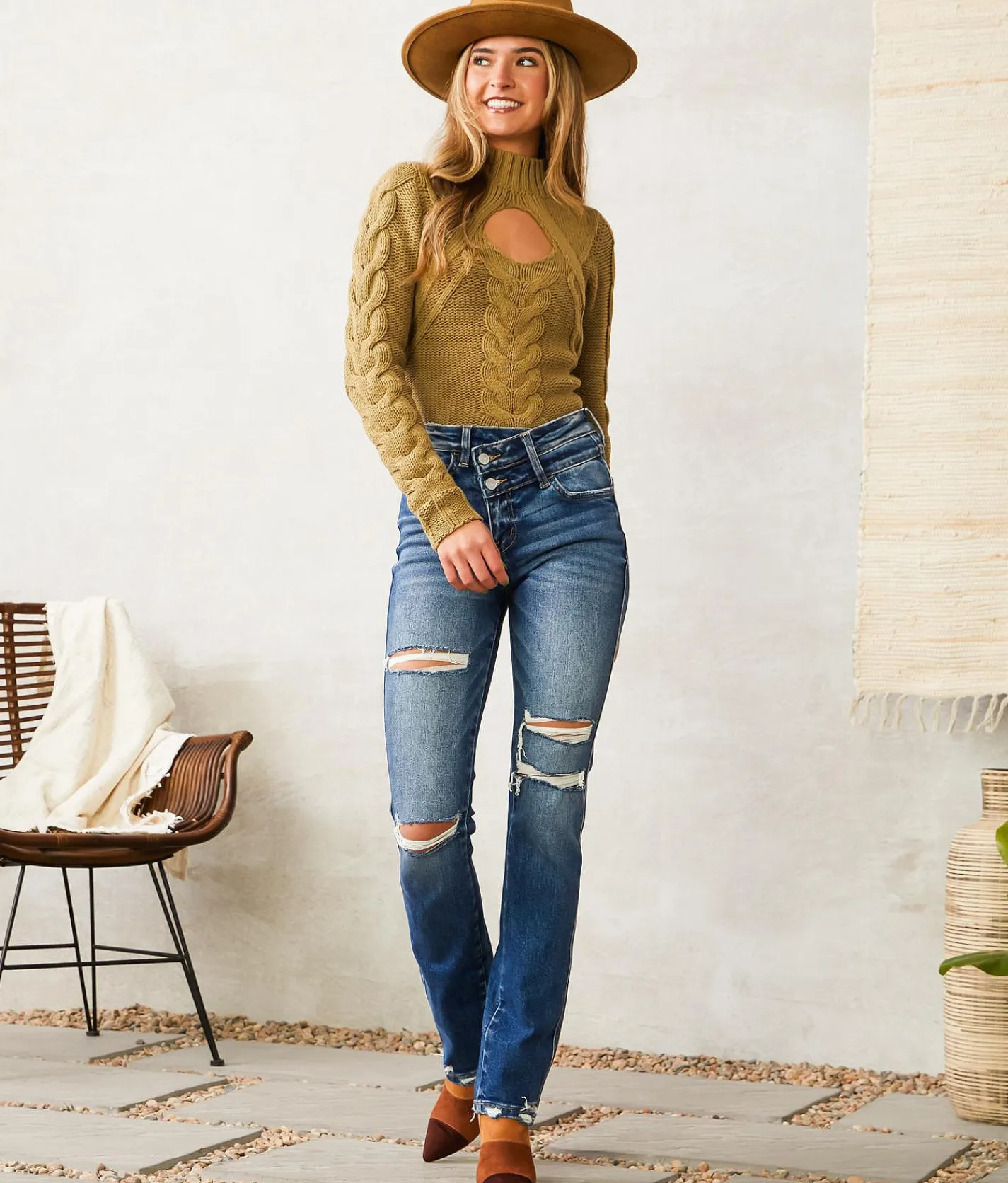 Flying Monkey High Rise Slim Straight Stretch Jean Coreopsis Outlet