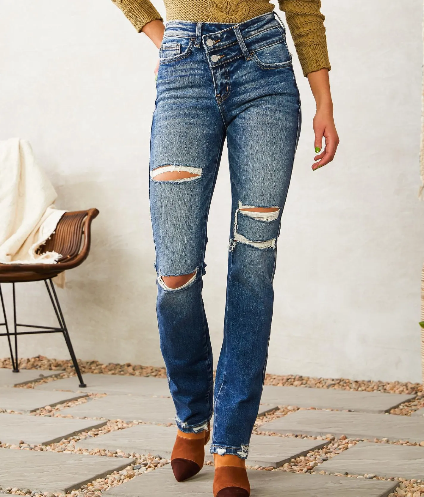 Flying Monkey High Rise Slim Straight Stretch Jean Coreopsis Outlet