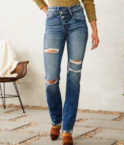 Jeans|Bottoms | Flying Monkey High Rise Slim Straight Stretch Jean Coreopsis