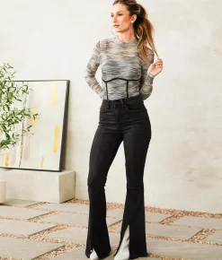 Flying Monkey High Rise Split Flare Stretch Jean Talkin Online