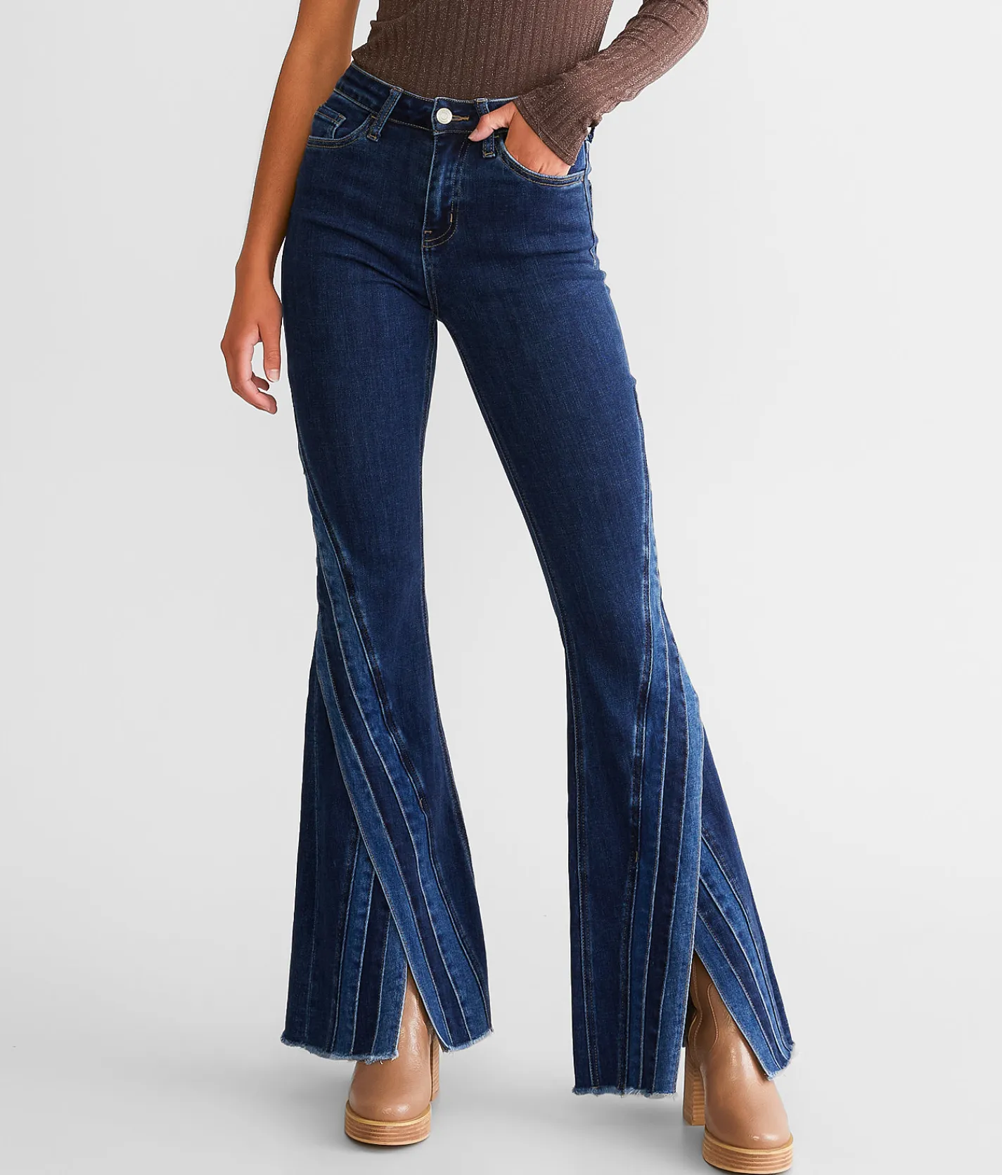 Flying Monkey High Rise Super Split Flare Stretch Jean Dynamic New