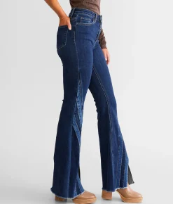 Flying Monkey High Rise Super Split Flare Stretch Jean Dynamic New