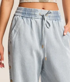 Jeans|New Jeans | CAMELLIA High Rise Wide Leg Baggy Side Snap Jean Blue