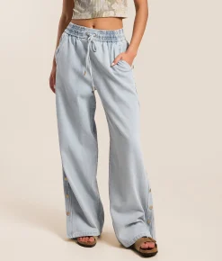 Jeans|New Jeans | CAMELLIA High Rise Wide Leg Baggy Side Snap Jean Blue