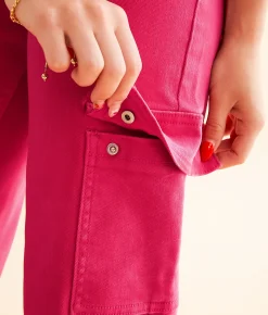 Risen High Rise Wide Leg Cargo Stretch Pant Fuchsia Clearance