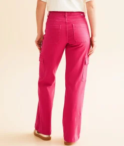 Risen High Rise Wide Leg Cargo Stretch Pant Fuchsia Clearance