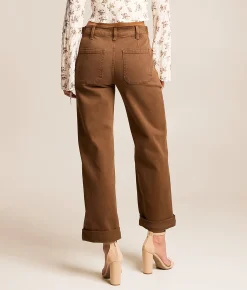 Flying Monkey High Rise Wide Leg Stretch Cuffed Jean Coffee Outlet