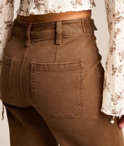 Flying Monkey High Rise Wide Leg Stretch Cuffed Jean Coffee Outlet