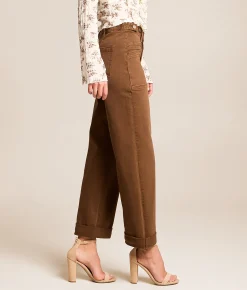 Jeans | Flying Monkey High Rise Wide Leg Stretch Cuffed Jean Coffee