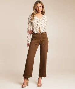 Jeans | Flying Monkey High Rise Wide Leg Stretch Cuffed Jean Coffee