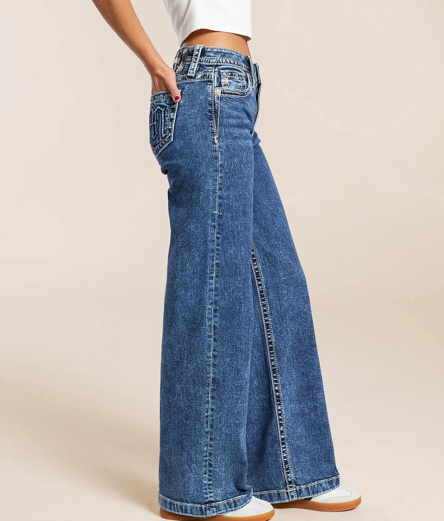Miss Me High Rise Wide Leg Stretch Jean V117 New
