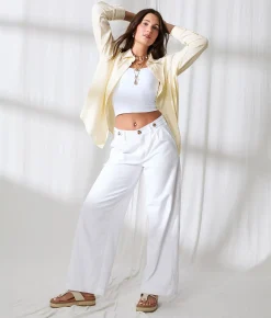 33 Coastal High Rise Wide Leg Trouser Pant White Clearance