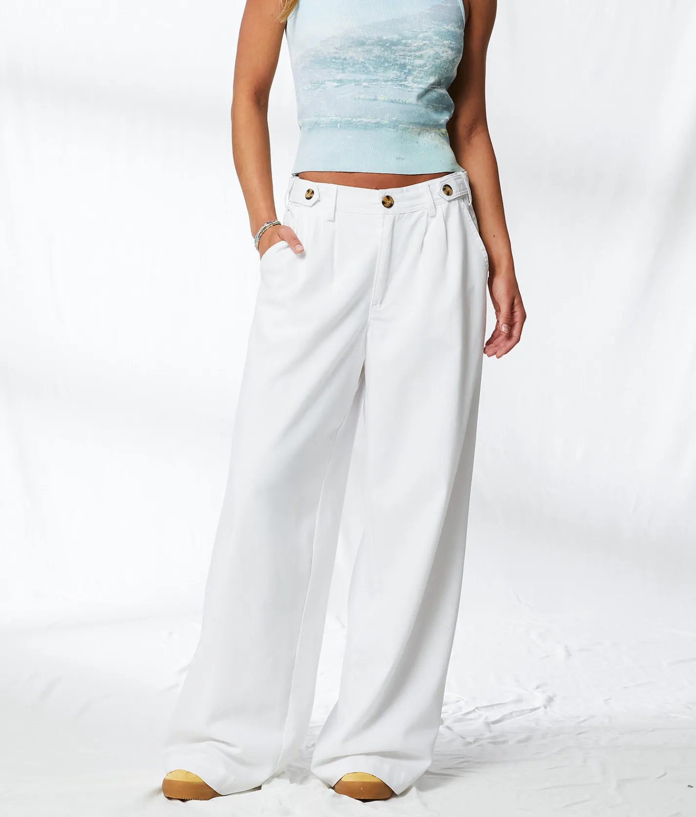 33 Coastal High Rise Wide Leg Trouser Pant White Clearance