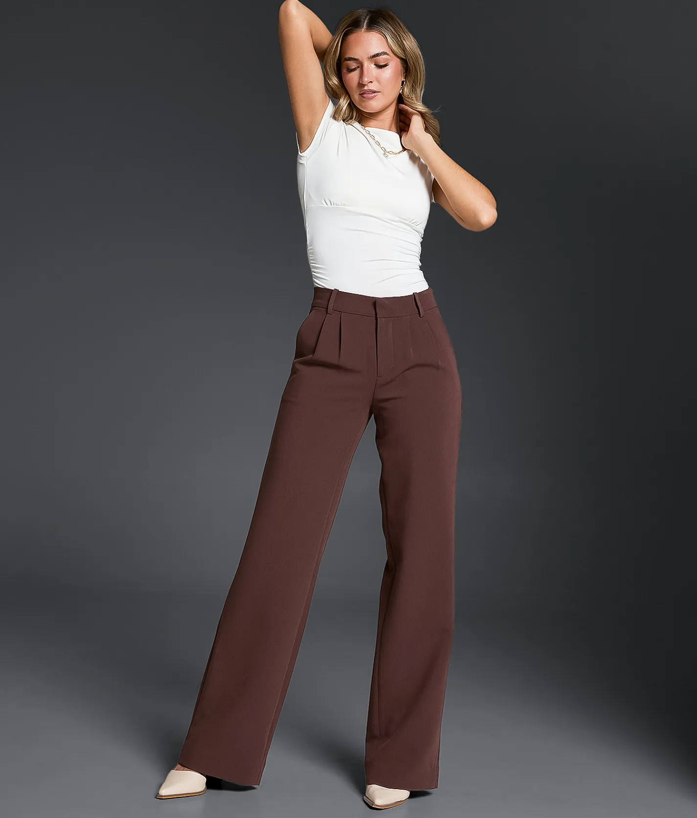 Buckle Black High Rise Wide Leg Trouser Stretch Pant French Roast Best