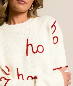Tops | Willow & Root Ho Ho Ho Sweater Cream Red