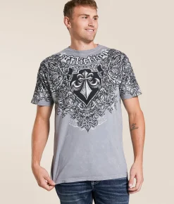 Tops|Graphic T-Shirts | Affliction Hold It Down T-Shirt Silver Grey Lava Wash