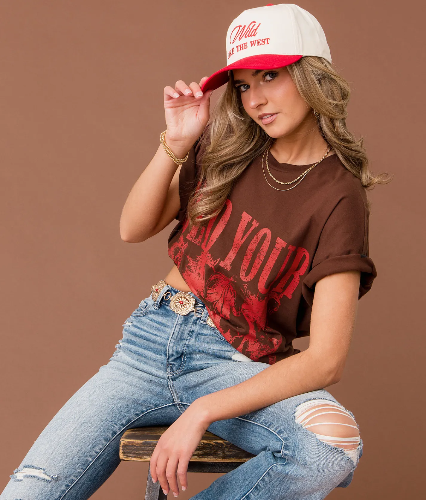 Tops | Sterling & Stitch Hold Your Horses T-Shirt Brown