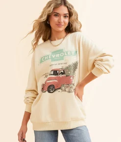 Goodie Two Sleeves Holiday Chevrolet Truck Pullover Wood Ash Clearance