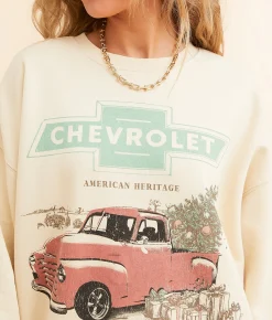 Goodie Two Sleeves Holiday Chevrolet Truck Pullover Wood Ash Clearance