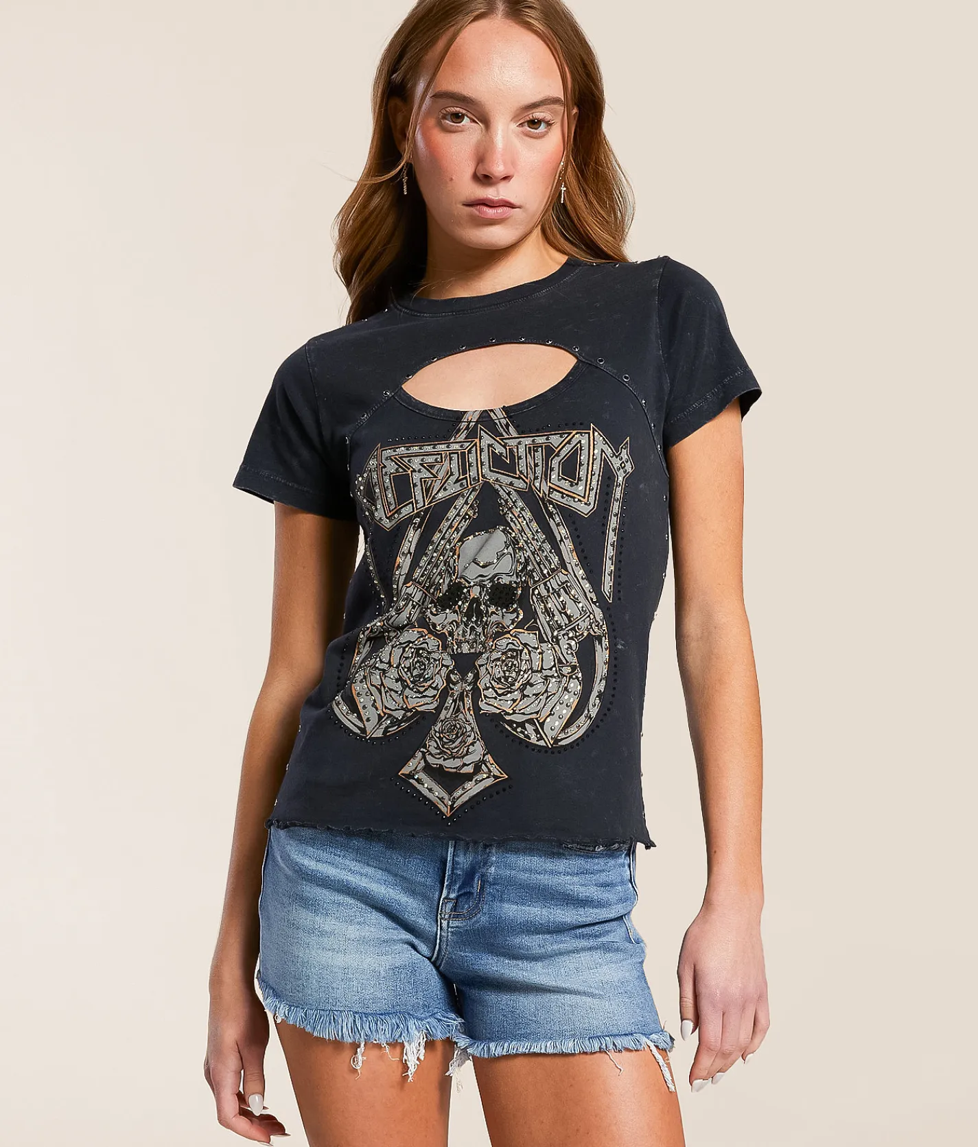 Tops | Affliction Hollow Point T-Shirt Black Heavy Lava Wash