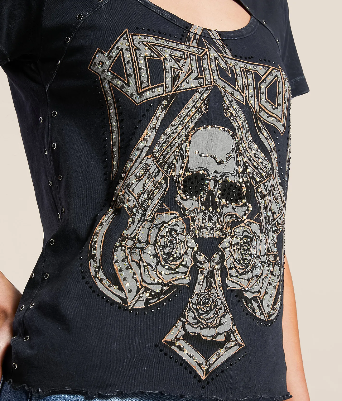 Tops | Affliction Hollow Point T-Shirt Black Heavy Lava Wash