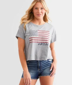 Ariat Homespun Flag Cropped T-Shirt Heather Grey Sale