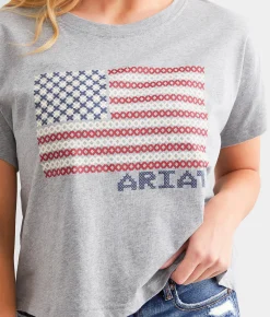 Ariat Homespun Flag Cropped T-Shirt Heather Grey Sale