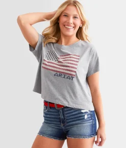 Ariat Homespun Flag Cropped T-Shirt Heather Grey Sale