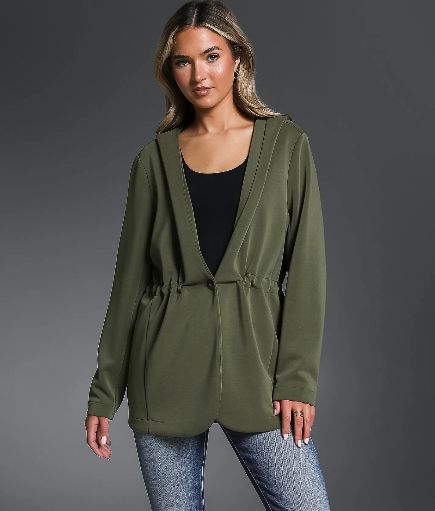 Buckle Black Hooded Blazer Olive Night Best