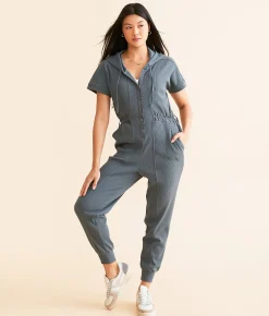 Rompers & Jumpsuits | BKE Hooded Henley Jumpsuit Dark Slate