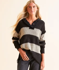 BKE Hooded Henley Sweater Black Taupe Sale