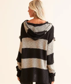BKE Hooded Henley Sweater Black Taupe Sale