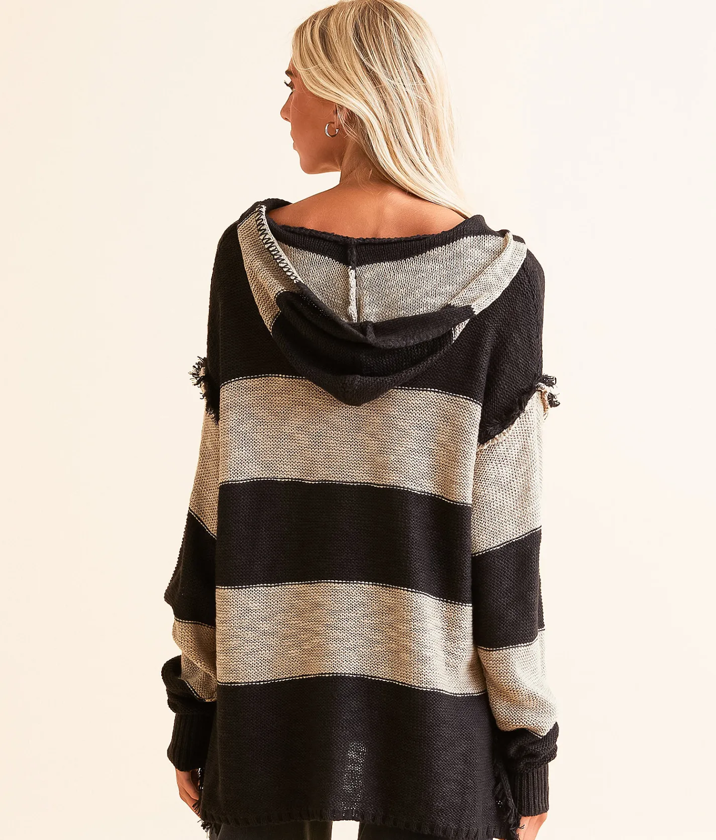 BKE Hooded Henley Sweater Black Taupe Sale