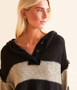 BKE Hooded Henley Sweater Black Taupe Sale