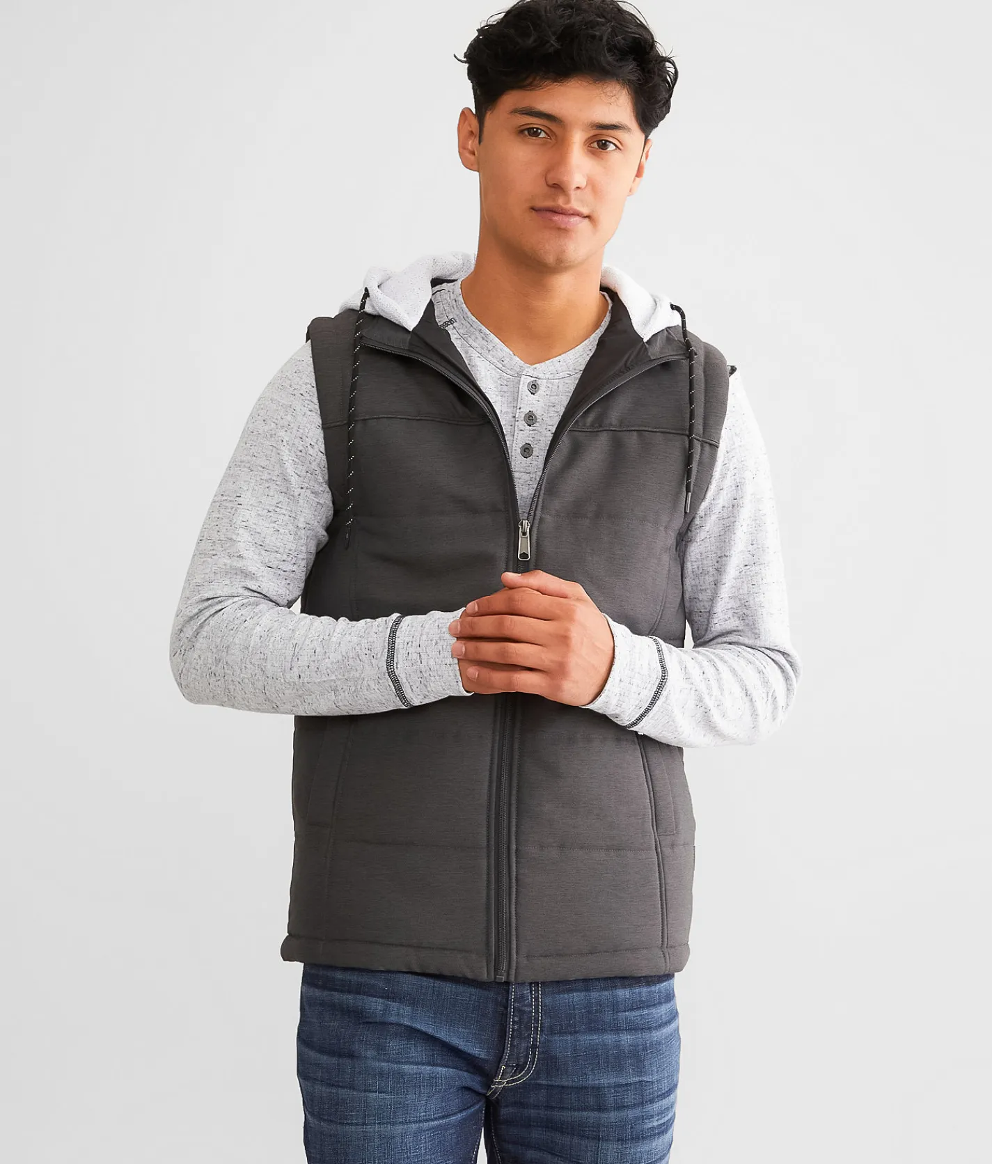 Departwest Hooded Puffer Vest Charcoal Discount