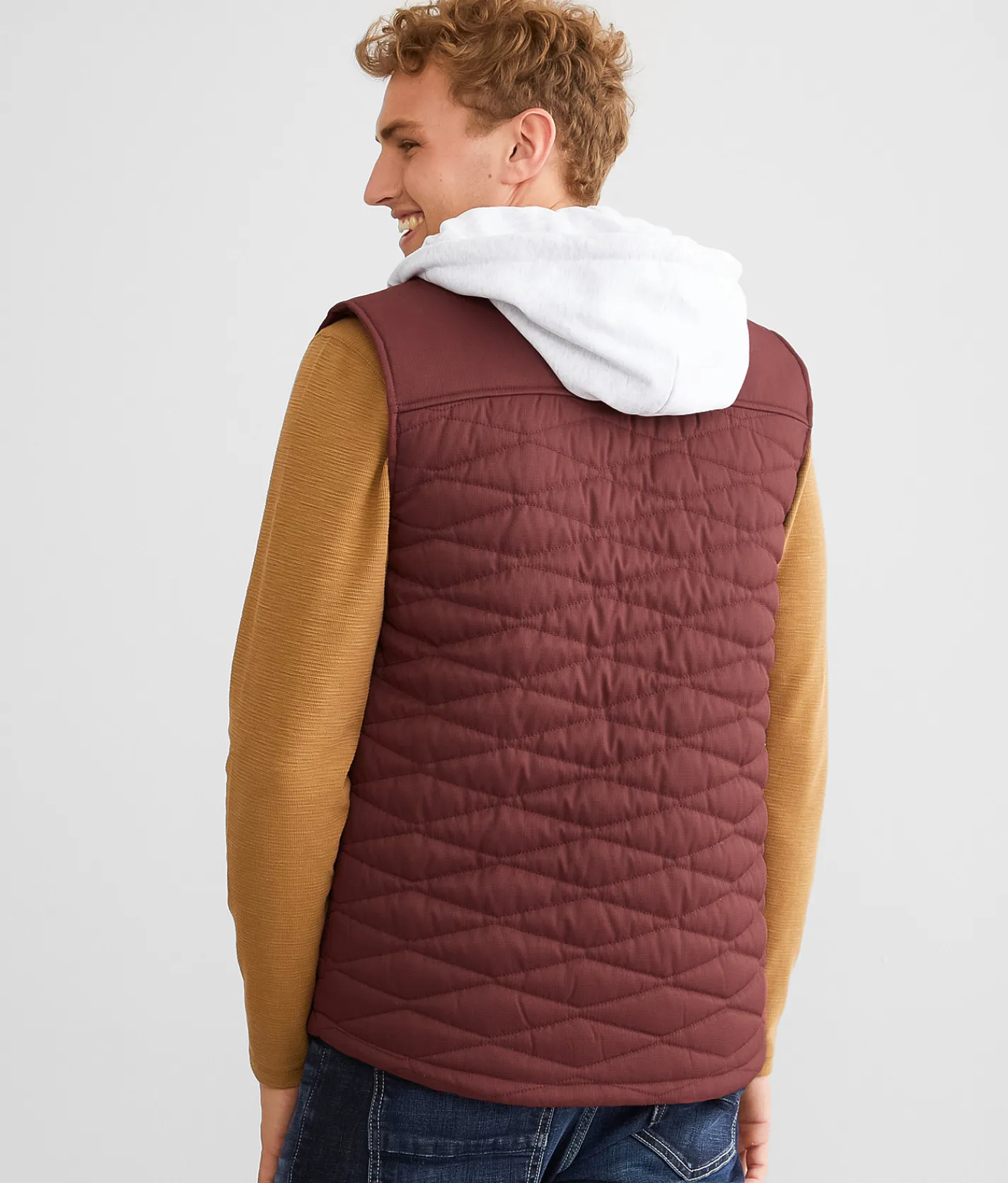 Outpost Makers Hooded Puffer Vest Red Mahogany Clearance