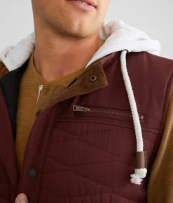 Outpost Makers Hooded Puffer Vest Red Mahogany Clearance