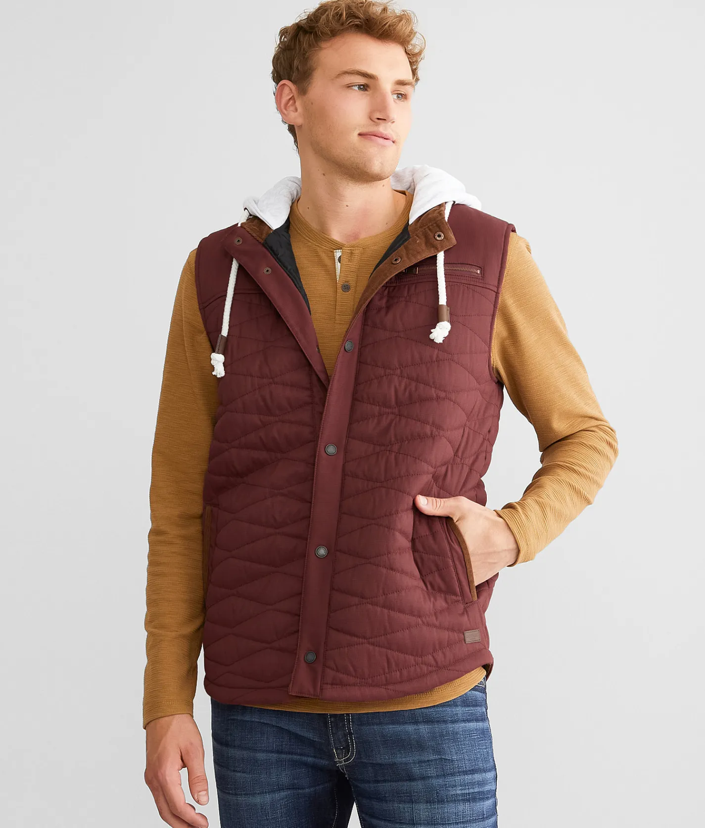 Outpost Makers Hooded Puffer Vest Red Mahogany Clearance