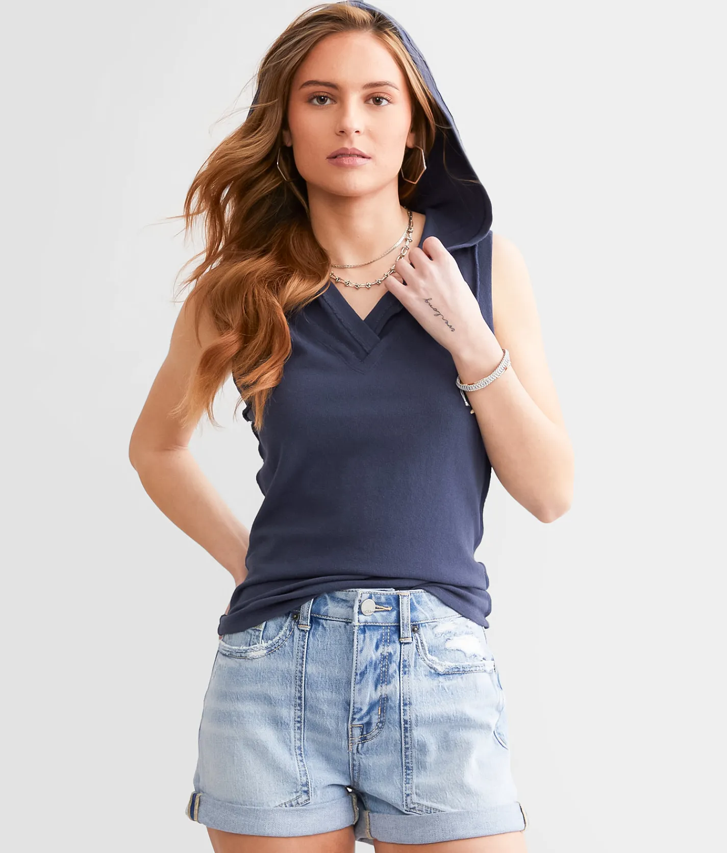 BKE Hooded Tank Top Mood Indigo Online