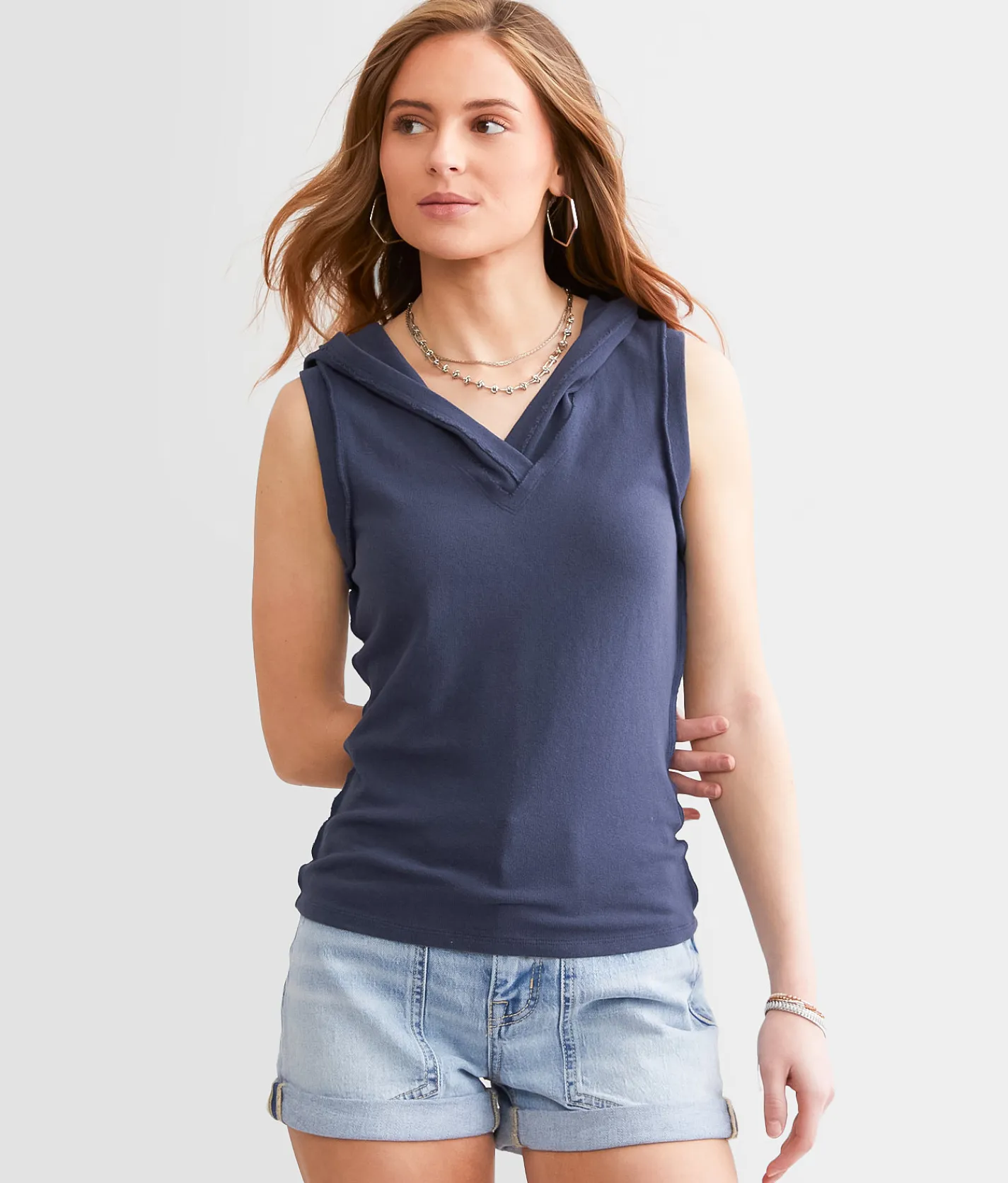 BKE Hooded Tank Top Mood Indigo Online